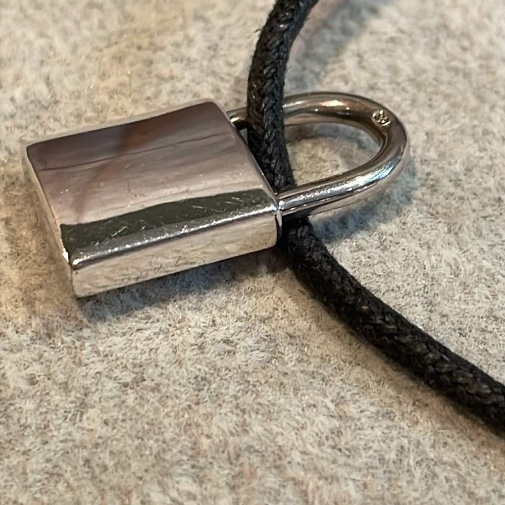 Coach 925 Sterling Silver Padlock Pendant Necklace Silk Cord Rare Vintage - Picture 7 of 9